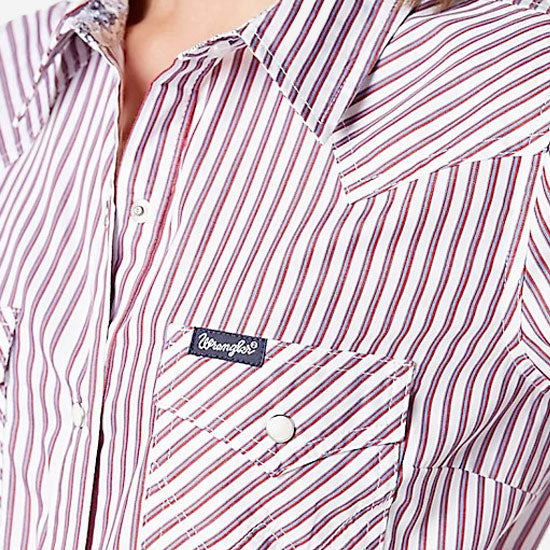 Wrangler Women's Red Stripe All Occasion Snap Long Sleeve Shirt