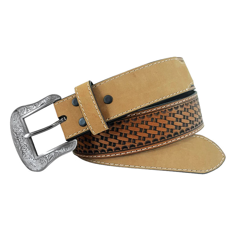 Men's Basket Weave Embossed Tab Belt