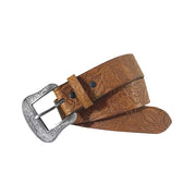 Women's Floral Embossed Burnished Edge Belt with Buckle