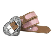 Girl's Pink Glitter Inlay Belt with Heart Buckle