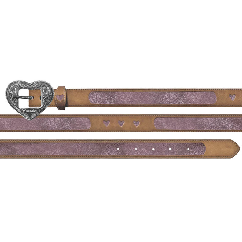 Wrangler Girl's Pink Glitter Inlay Belt with Heart Buckle