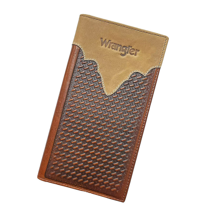 Basketweave Embossed Leather Overlay Checkbook Wallet