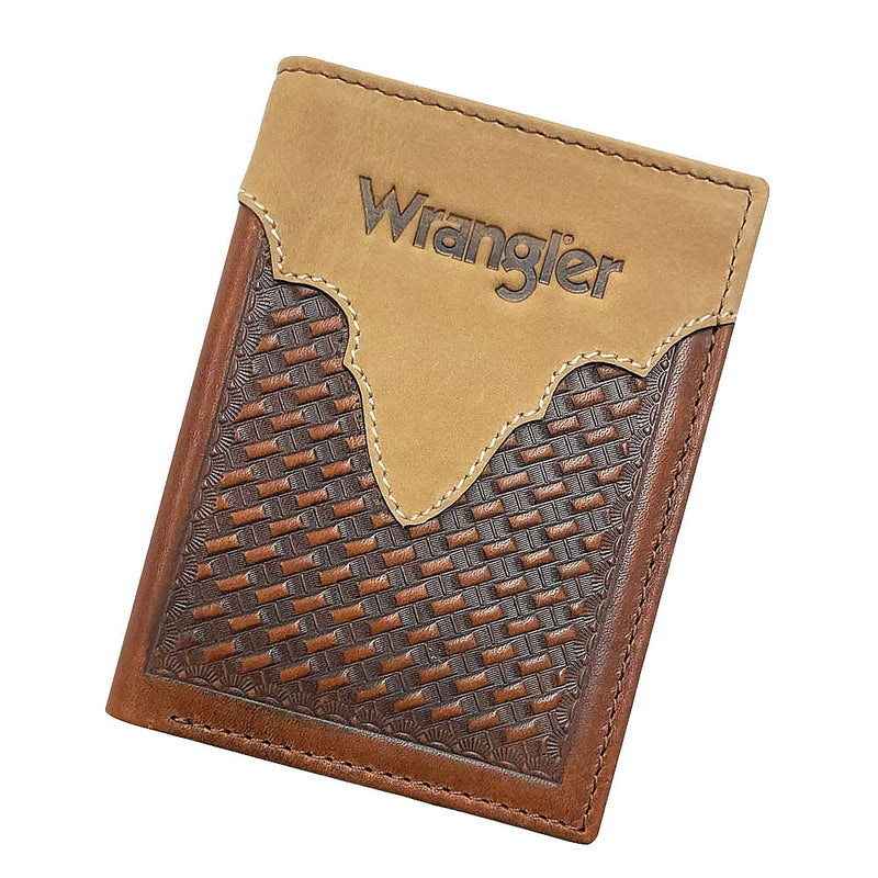 Basketweave Embossed Leather Overlay Trifold Wallet