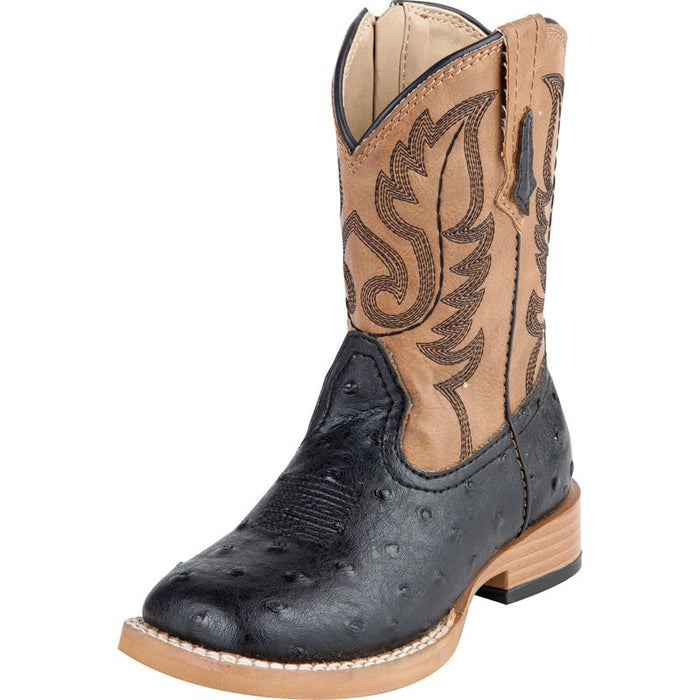 Infant Black Ostrich Print Cowboy Boots