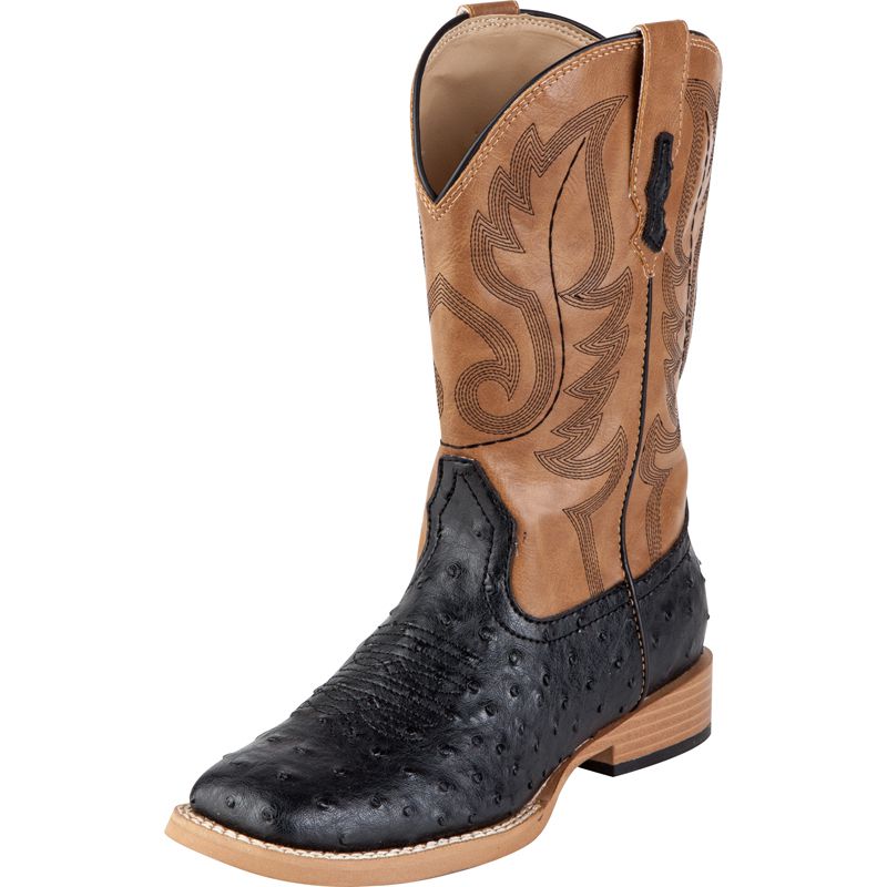 Kid's Black Ostrich Print Cowboy Boots