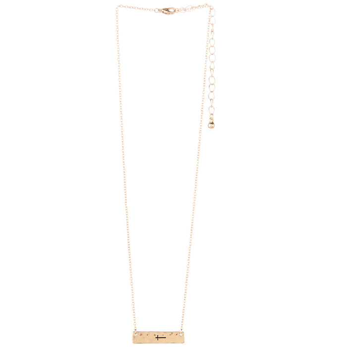 Gold Toned Cross Stamped Bar Necklace Set