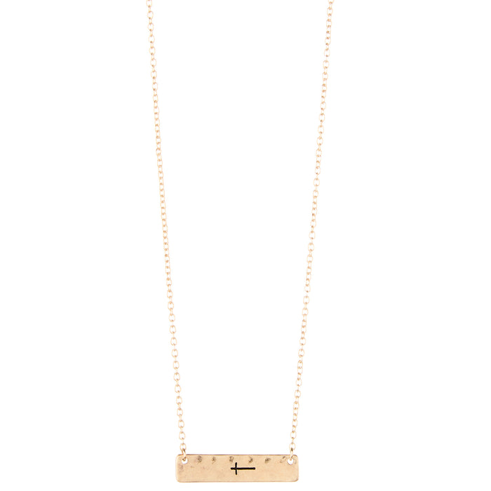 Gold Toned Cross Stamped Bar Necklace Set