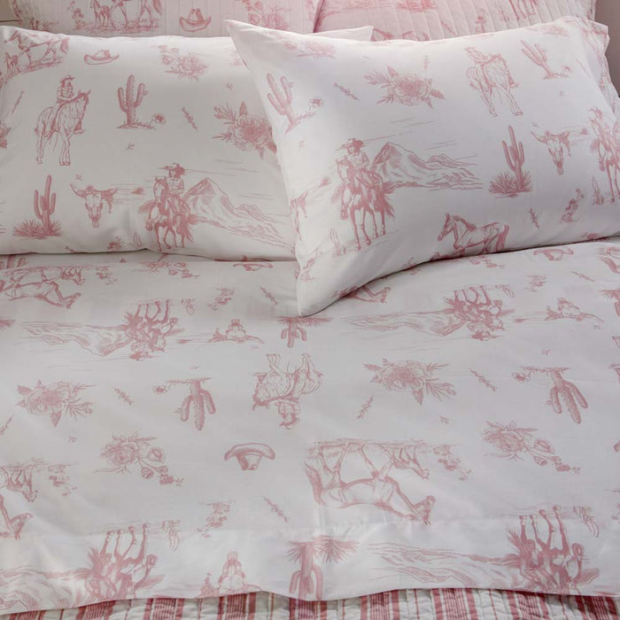 Rod's True Western Dusty Rose Pink Cowgirl Toile Sheet Set