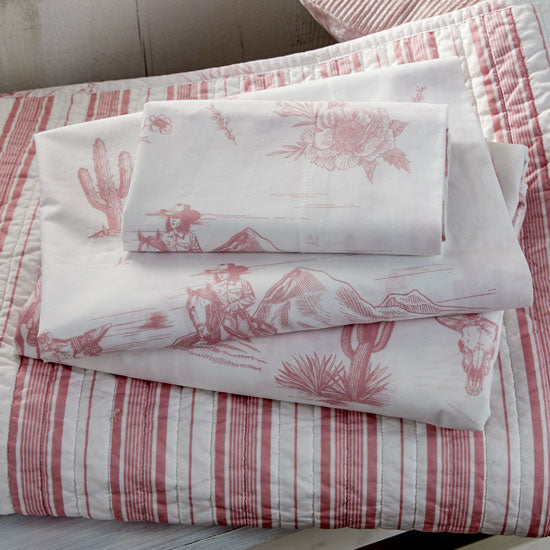 Rod's True Western Dusty Rose Pink Cowgirl Toile Sheet Set