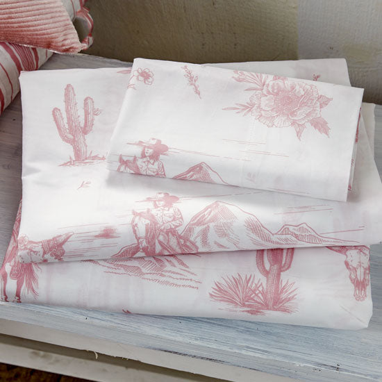 Rod's True Western Dusty Rose Pink Cowgirl Toile Sheet Set