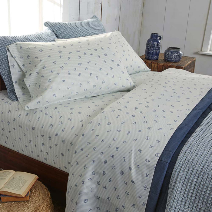 Rod's True Western Cattle Brands Chambray Blue Ticking Stripe Sheet Set
