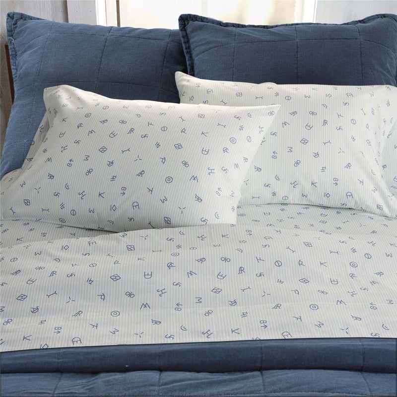 Rod's True Western Cattle Brands Chambray Blue Ticking Stripe Sheet Set
