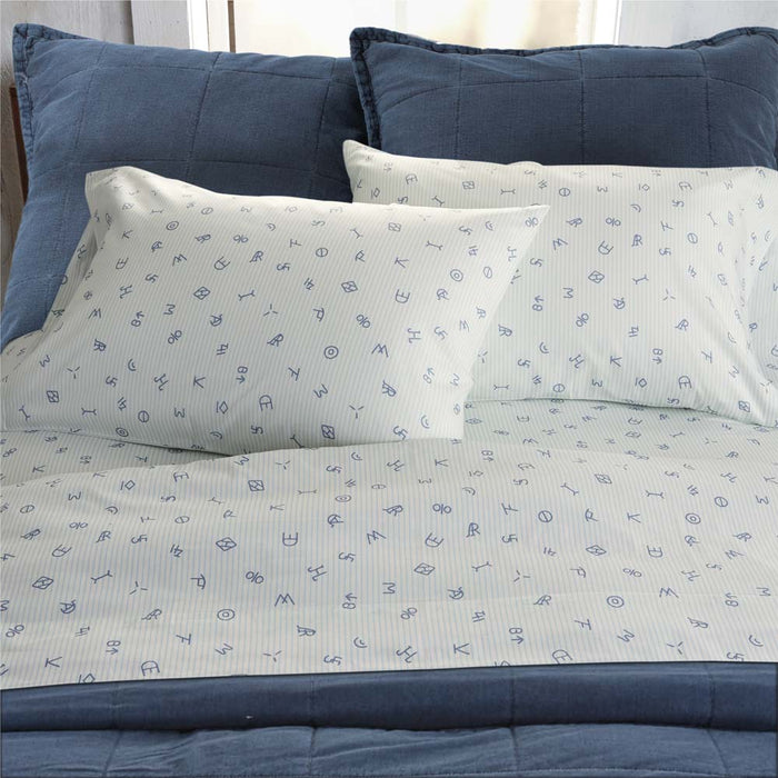 Rod's True Western Cattle Brands Chambray Blue Ticking Stripe Sheet Set