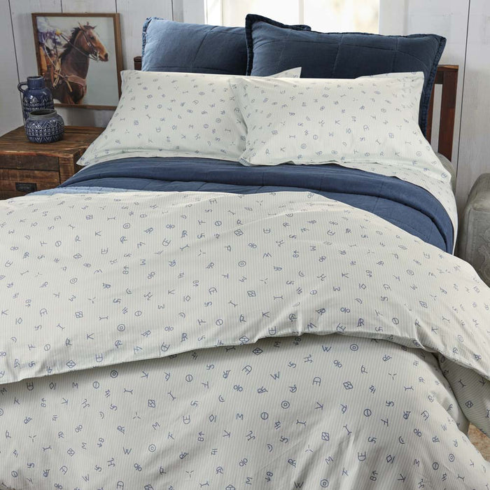 Rod's True Western Cattle Brands Chambray Ticking Stripe Duvet Cover