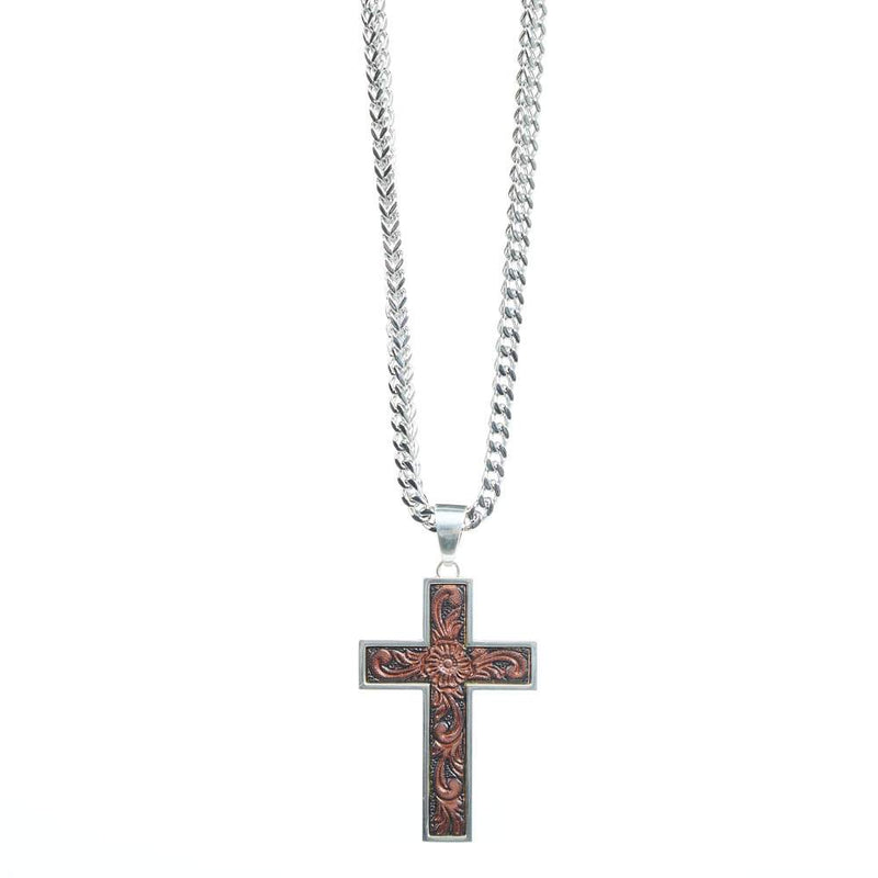 Men's Cross with Leather Chain Necklace