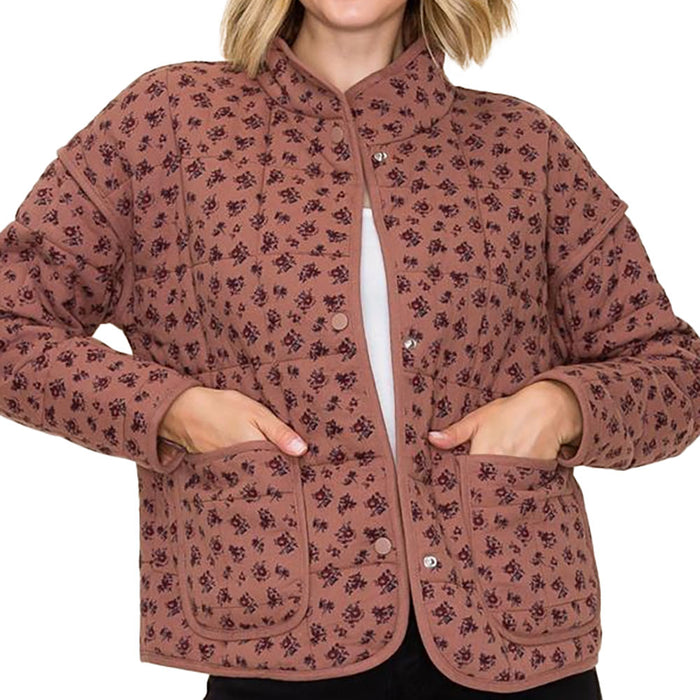 Staccato Women's Mauve Floral Print Quilted Jacket
