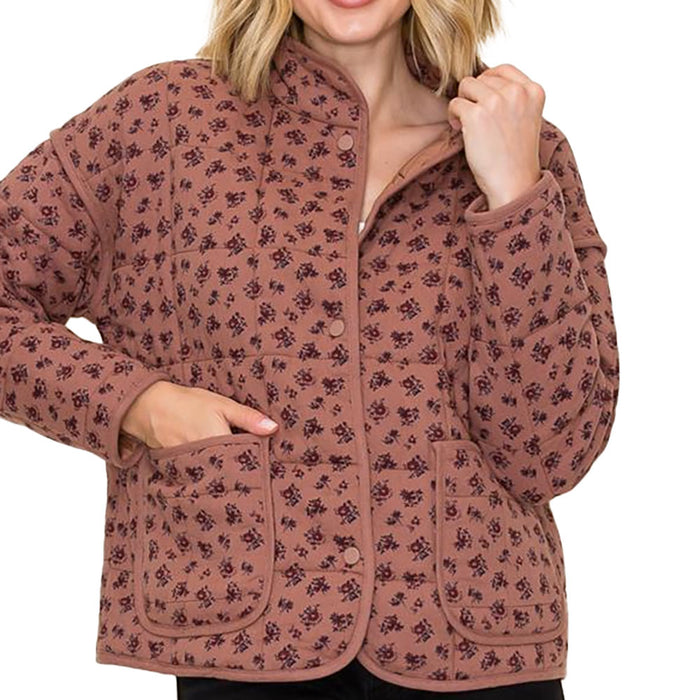 Staccato Women's Mauve Floral Print Quilted Jacket