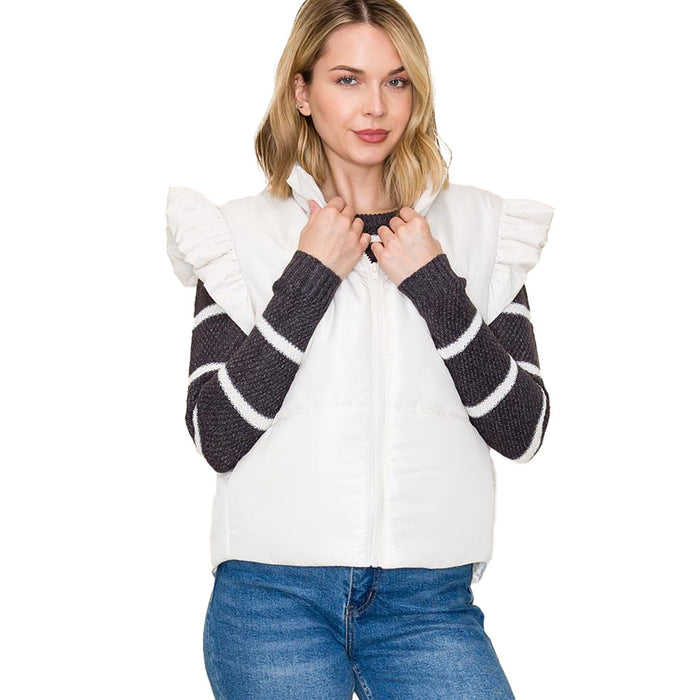 Staccato Women's Ivory Ruffle Sleeve Vest