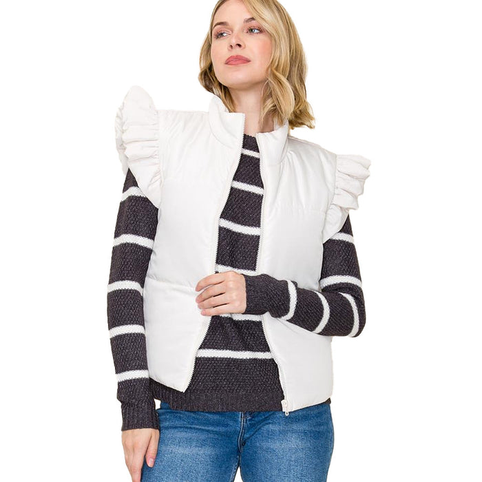 Staccato Women's Ivory Ruffle Sleeve Vest