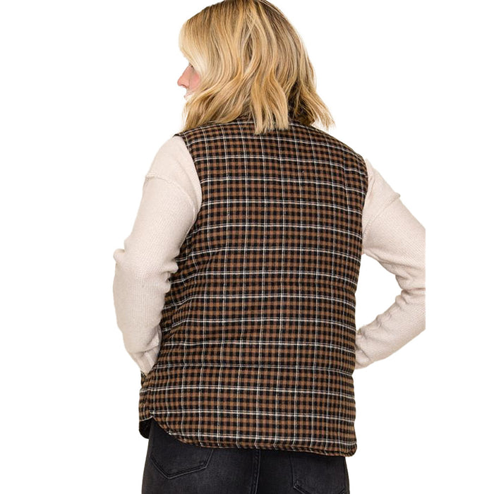 Staccato Women's Taupe Plaid Puff Vest