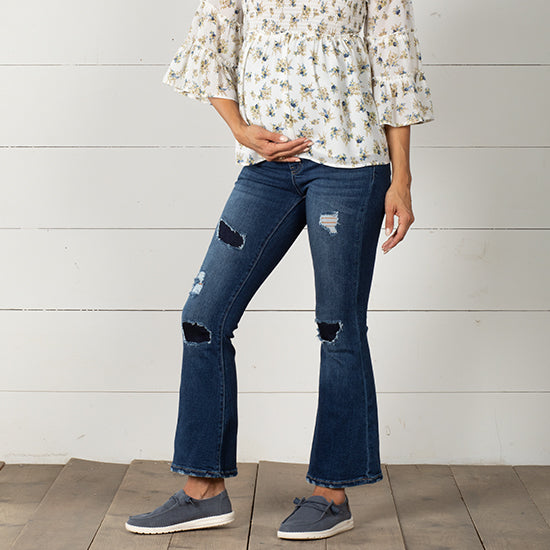Kancan Distressed Maternity Flare Jeans