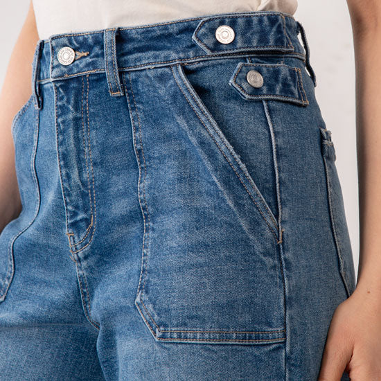 Kancan High Rise Utility Wide Leg Jeans
