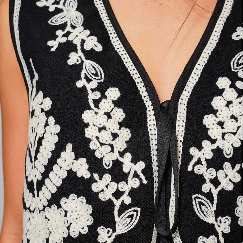 Blue B Women's Embroidered Tie Crop Fashion Vest