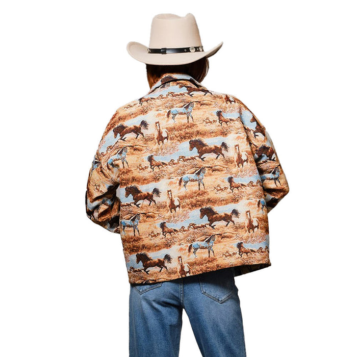 Blue B Women's Brown Jacquard Western Pattern Jacket