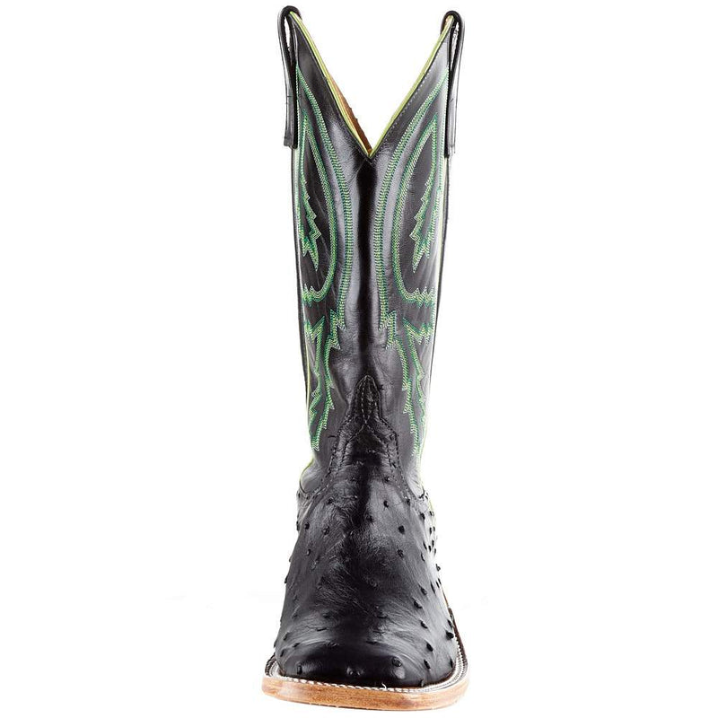 Anderson Bean Men's Black Full Quill Ostrich 13in. Black Kidskin Top Square Toe Boots