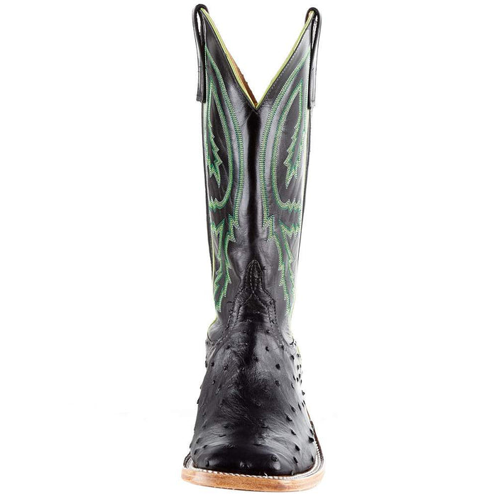 Anderson Bean Men's Black Full Quill Ostrich 13in. Black Kidskin Top Square Toe Boots