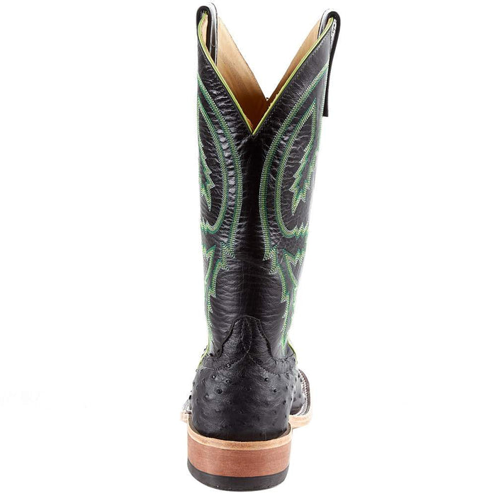 Anderson Bean Men's Black Full Quill Ostrich 13in. Black Kidskin Top Square Toe Boots
