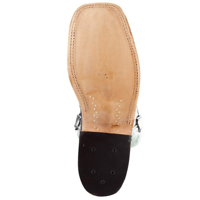 Anderson Bean Men's Black Full Quill Ostrich 13in. Black Kidskin Top Square Toe Boots