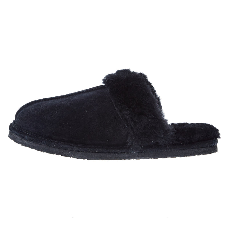 Minnetonka Women Black Sheepskin Slide