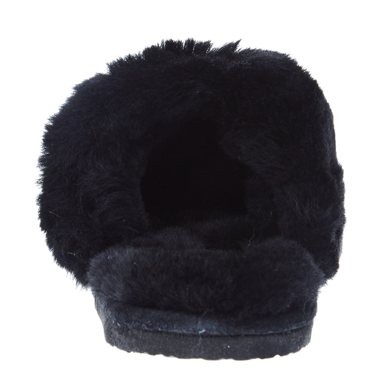 Minnetonka Women Black Sheepskin Slide