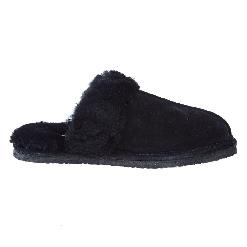 Minnetonka Women Black Sheepskin Slide