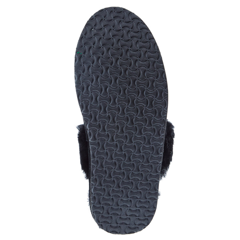 Minnetonka Women Black Sheepskin Slide
