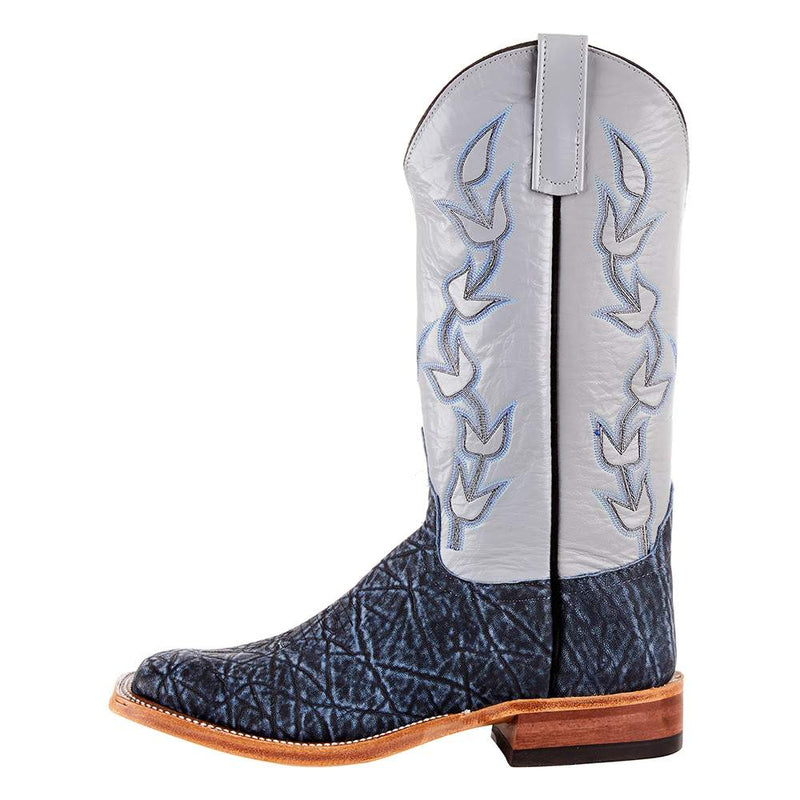 Anderson Bean Men`s Blue Safari Elephant 13in Pebble Kidskin Top Square Toe Boot