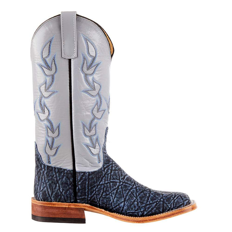 Anderson Bean Men`s Blue Safari Elephant 13in Pebble Kidskin Top Square Toe Boot