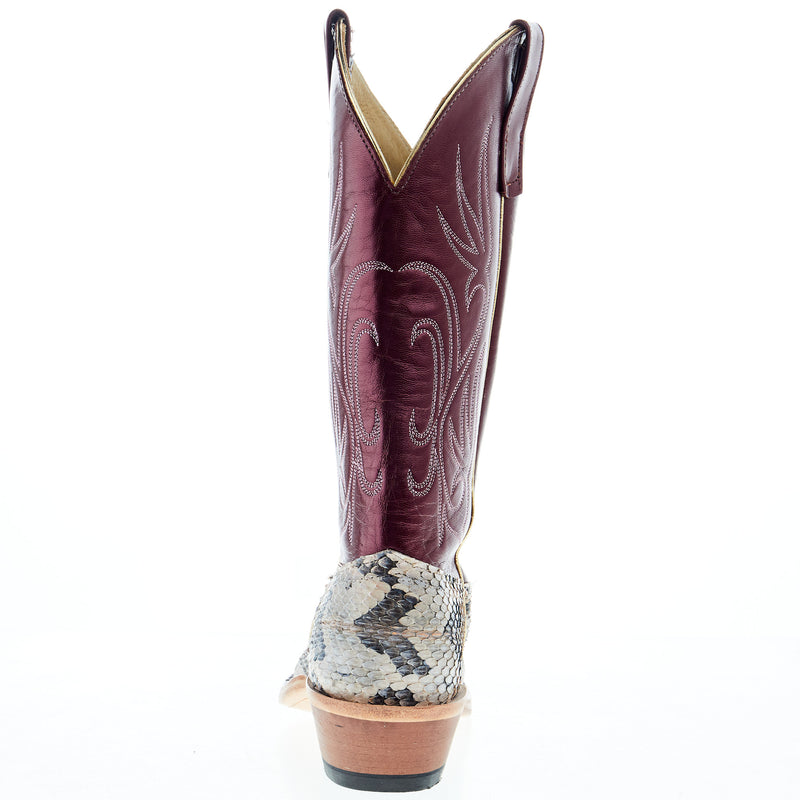 Anderson Bean Women's AB Rattlesnake 13 In Sangria Kidskin Top Cutter Toe Cowgirl Boot