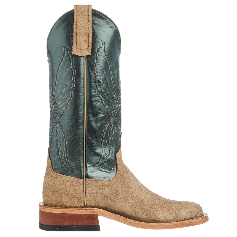 Anderson Bean Women's Tan Crazyhorse Roughout 13In Green Velvet Top Boot