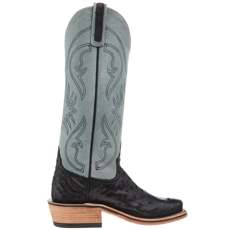 Anderson Bean Women`s AB Ride Ready Black FQ Ostrich Vamp 15In Castle Rock Buffamonte Top