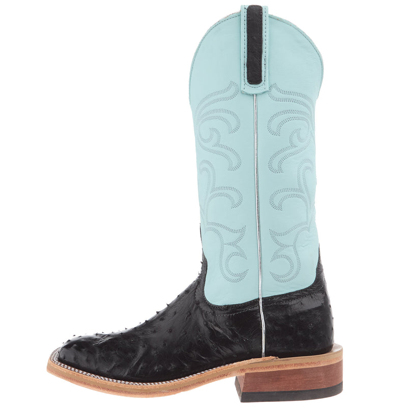 Anderson Bean Women`s AB Black Full Quill Ostrich Ride Ready 13 In Cool Aqua Top Cowgirl Boot