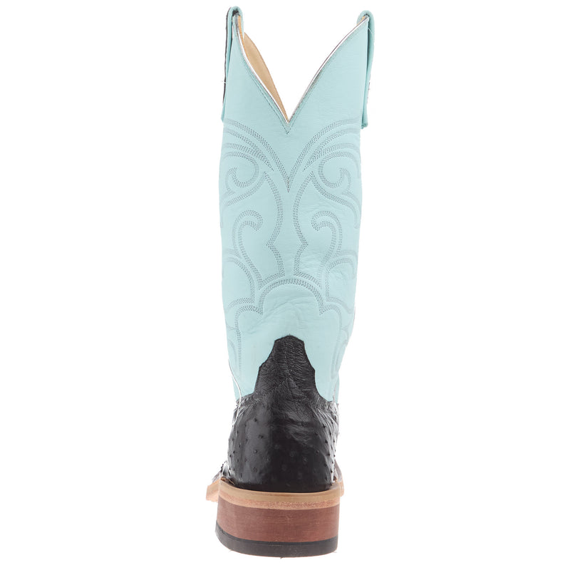 Anderson Bean Women`s AB Black Full Quill Ostrich Ride Ready 13 In Cool Aqua Top Cowgirl Boot