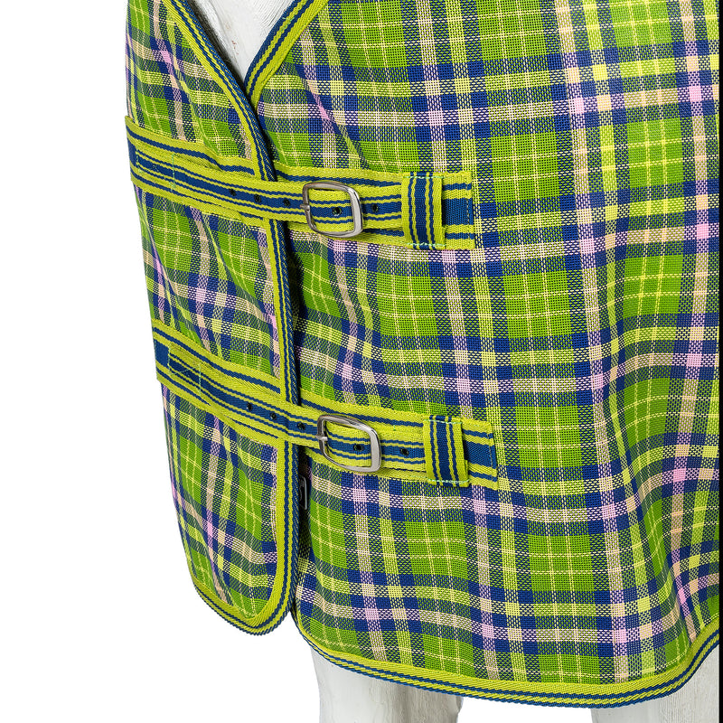 Tough 1 Neon Green and Pink Plaid Deluxe Mesh Fly Sheet for Horses