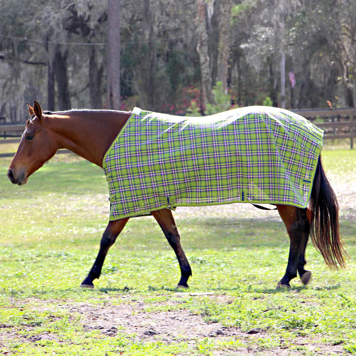 Tough 1 Neon Green and Pink Plaid Deluxe Mesh Fly Sheet for Horses