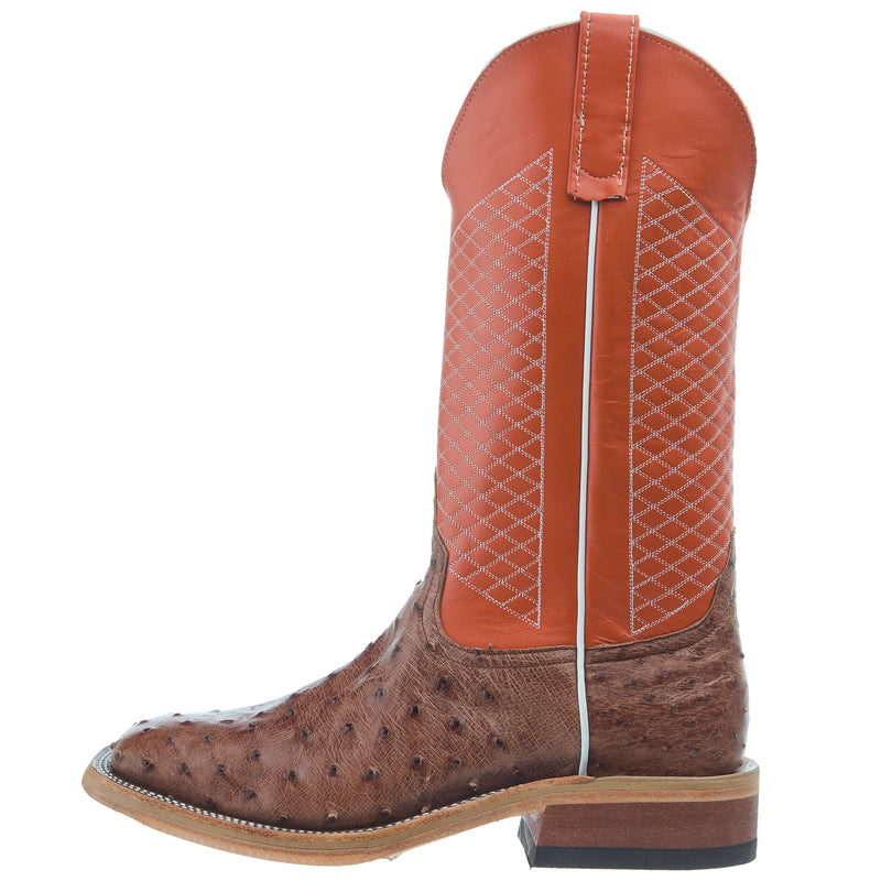 Anderson Bean Men`s AB Ride Ready Rum Brown Full Quill Ostrich Vamp 13in Tangerine Glove Top