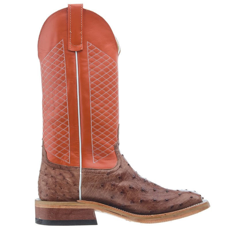 Anderson Bean Men`s AB Ride Ready Rum Brown Full Quill Ostrich Vamp 13in Tangerine Glove Top