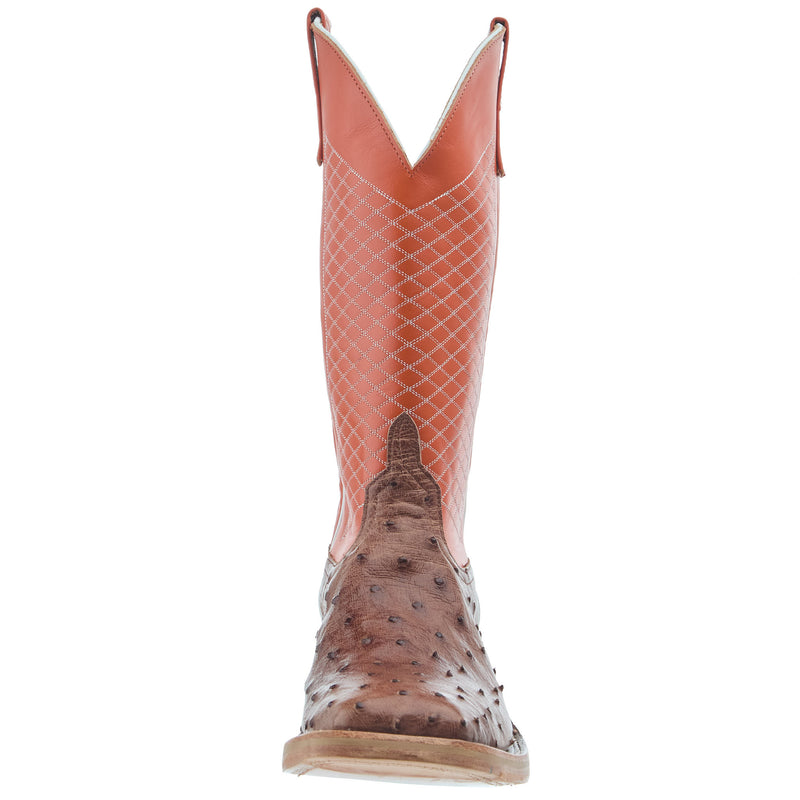 Anderson Bean Men`s AB Ride Ready Rum Brown Full Quill Ostrich Vamp 13in Tangerine Glove Top