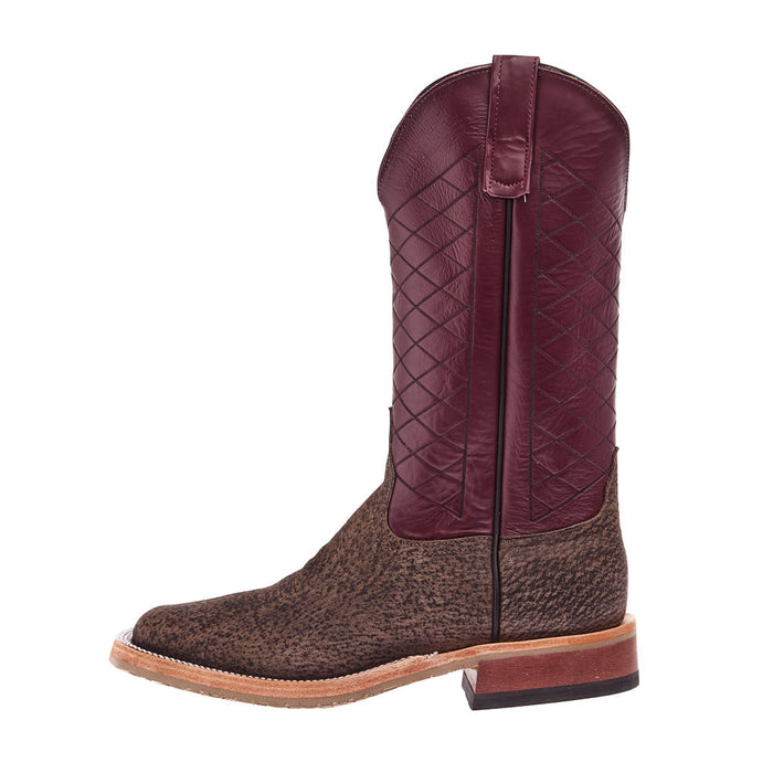 Anderson Bean Men's Charcoal Boar Vamp 13in Burgundy Glove Top Crepe Sole
