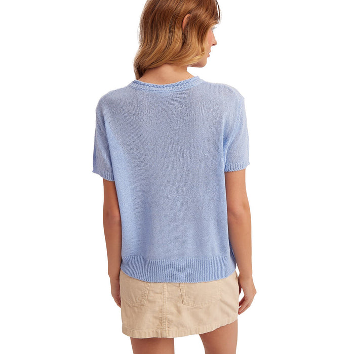 Hem And Thread Women's Periwinkle Loose Fit Short Sleeve Sweater
